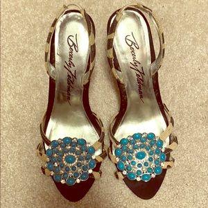 High heeled sandals with embellished toe